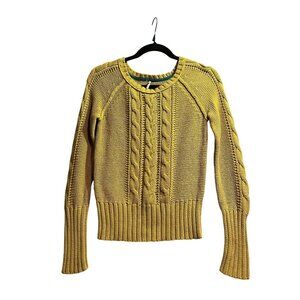 MAX Mustard Yellow Cable Knit Sweater With Ribbed Hem & Cuffs - Small
